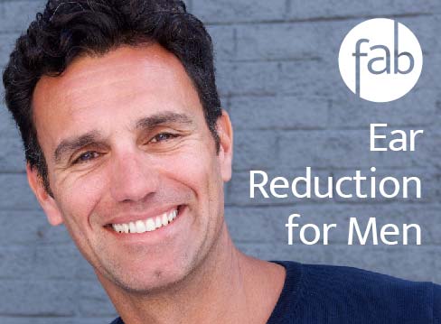 Photo describes the earlobe reduction benefits for men.