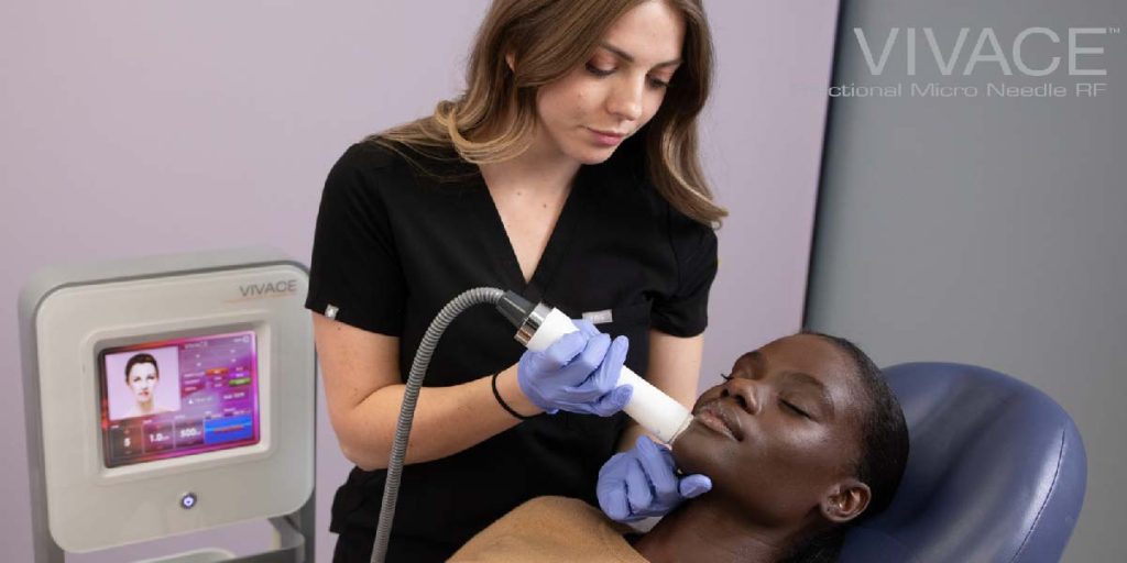 Atlanta Face and Body client depicted getting Vivace treatment on site in Atlanta.